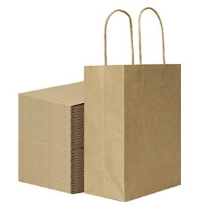 bagmad sturdy 5.25×3.25×8 inch 100 pack small paper bags with handles bulk, brown kraft bags, gift party favors grocery retail strong shopping craft cub sacks (thicken, 100pcs) (100)