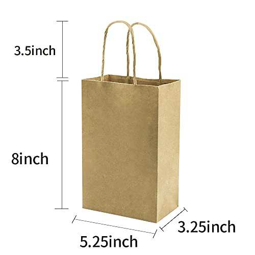 bagmad Sturdy 5.25x3.25x8 inch 100 Pack Small Paper Bags with Handles Bulk, Brown Kraft Bags, Gift Party Favors Grocery Retail Strong Shopping Craft Cub Sacks (Thicken, 100Pcs) (100)