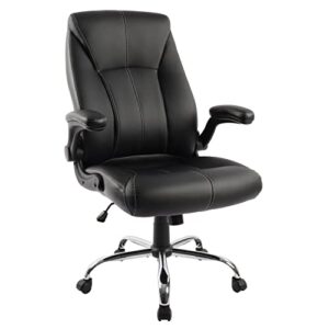 big and tall office chair for heavy people 400lb, executive desk computer chair adjustable flip-up armrests, pu leather swivel task chair with ergonomic high back and lumbar support