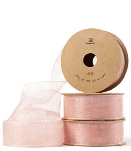 vitalizart rose gold ribbon organza sheer ribbon 1 inch x 30yd in total handmade eco-friendly fabric ribbons for gift wrapping christmas tree crafts bows wedding invitations wreaths wrap