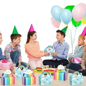 12 Packs Party Favor Boxes Treat Boxes with Handles Rainbow Baby Shower Boxes Cloud Paper Goodie Boxes Gable Boxes for Rainbow Birthday Decorations Boy Girl Kids' Party Supplies, 6 x 3 x 7 Inch