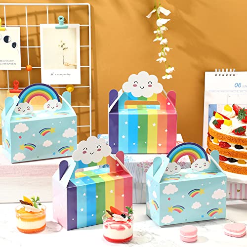 12 Packs Party Favor Boxes Treat Boxes with Handles Rainbow Baby Shower Boxes Cloud Paper Goodie Boxes Gable Boxes for Rainbow Birthday Decorations Boy Girl Kids' Party Supplies, 6 x 3 x 7 Inch