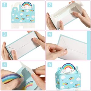 12 Packs Party Favor Boxes Treat Boxes with Handles Rainbow Baby Shower Boxes Cloud Paper Goodie Boxes Gable Boxes for Rainbow Birthday Decorations Boy Girl Kids' Party Supplies, 6 x 3 x 7 Inch