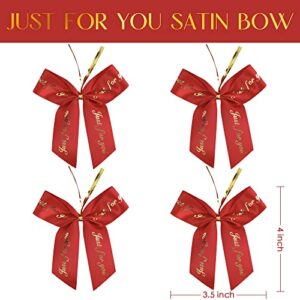 AIMUDI Red Satin Ribbon Twist Tie Bows for Valentine's Day 3.5" Premade Just for You Bows Red and Gold Bows for Treat Bags Gift Wrapping Crafts Party Favors Cake Pop Candy Apple Baby Shower-50 Counts