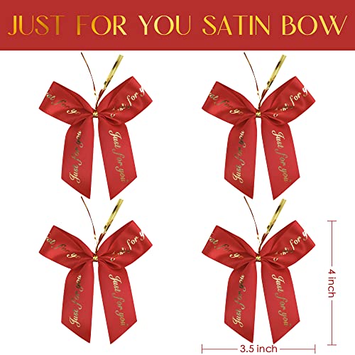 AIMUDI Red Satin Ribbon Twist Tie Bows for Valentine's Day 3.5" Premade Just for You Bows Red and Gold Bows for Treat Bags Gift Wrapping Crafts Party Favors Cake Pop Candy Apple Baby Shower-50 Counts