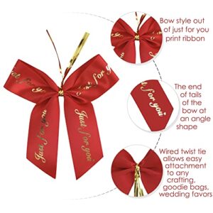 AIMUDI Red Satin Ribbon Twist Tie Bows for Valentine's Day 3.5" Premade Just for You Bows Red and Gold Bows for Treat Bags Gift Wrapping Crafts Party Favors Cake Pop Candy Apple Baby Shower-50 Counts