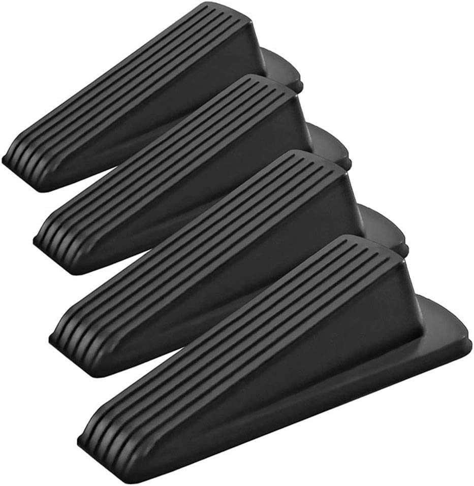 4 Pack Door Stopper , Large Rubber Door Stoppers Wedge with Multi Surface Design , Heavy Duty Door Stops , Non-Scratching Jammer -- Works On All Floor Types and Carpet