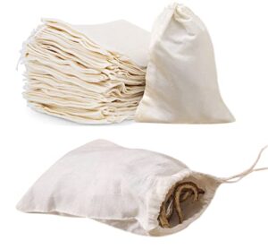 gemlord 50 pcs 4 x 6 inches cotton muslin bags, reusable drawstring bags for tea, cheesecloth sachet bags with drawstring for party, home storage and diy craft