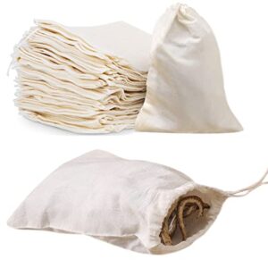 GEMLORD 50 Pcs 4 x 6 Inches Cotton Muslin Bags, Reusable Drawstring Bags for Tea, Cheesecloth Sachet Bags with Drawstring for Party, Home Storage and DIY Craft