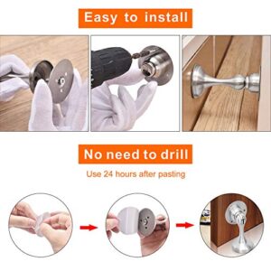 Door Stopper Magnetic Door Stopper Brushed Nickel 6 Pack Stainless Steels Magnetic Door Stop No Need to Drill 3M Double-Sided Adhesive Tape Magnetic Door Holder Soft-Catch Hold Door Open