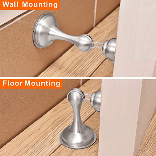 Door Stopper Magnetic Door Stopper Brushed Nickel 6 Pack Stainless Steels Magnetic Door Stop No Need to Drill 3M Double-Sided Adhesive Tape Magnetic Door Holder Soft-Catch Hold Door Open