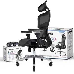 nouhaus ergo3d ergonomic office chair – rolling desk chair with 4d adjustable armrest, 3d lumbar support and blade wheels – mesh computer chair, office chairs, executive swivel chair (black)