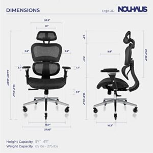 Nouhaus Ergo3D Ergonomic Office Chair - Rolling Desk Chair with 4D Adjustable Armrest, 3D Lumbar Support and Blade Wheels - Mesh Computer Chair, Office Chairs, Executive Swivel Chair (Black)