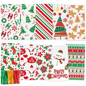 superlele 170pcs christmas cellophane bags candy cookie storage christmas treat bags with 180pcs twist ties party favor 5.9x11in 10 styles