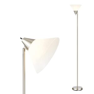 honoding floor lamp standing lamp adjustable head arcylic shade floor lamps for living room/office/bedroom (satin nickel)