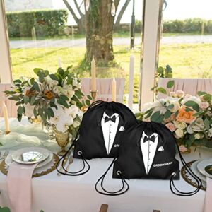 7 Pack Groomsmen Proposal Bags Man Gifts for Wedding Party Favor Bags with Drawstring Black Wedding Present Set for Groomsman Father's Birthday Anniversary Wedding Party Supplies