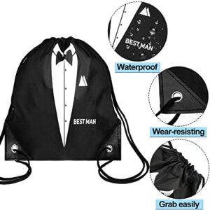 7 Pack Groomsmen Proposal Bags Man Gifts for Wedding Party Favor Bags with Drawstring Black Wedding Present Set for Groomsman Father's Birthday Anniversary Wedding Party Supplies