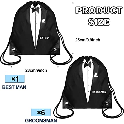 7 Pack Groomsmen Proposal Bags Man Gifts for Wedding Party Favor Bags with Drawstring Black Wedding Present Set for Groomsman Father's Birthday Anniversary Wedding Party Supplies