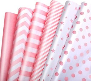 mamunu 120 sheets light pink tissue paper set, metallic gold design gift wrapping tissue paper for home, kitchen, packing, diy crafts (20 sheets each of 6 patterns, 50cm x 35cm)