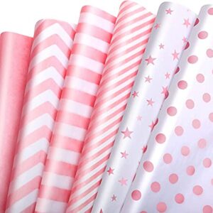 MAMUNU 120 Sheets Light Pink Tissue Paper Set, Metallic Gold Design Gift Wrapping Tissue Paper for Home, Kitchen, Packing, DIY Crafts (20 Sheets Each of 6 Patterns, 50CM X 35CM)