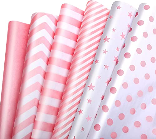 MAMUNU 120 Sheets Light Pink Tissue Paper Set, Metallic Gold Design Gift Wrapping Tissue Paper for Home, Kitchen, Packing, DIY Crafts (20 Sheets Each of 6 Patterns, 50CM X 35CM)