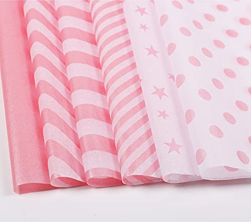 MAMUNU 120 Sheets Light Pink Tissue Paper Set, Metallic Gold Design Gift Wrapping Tissue Paper for Home, Kitchen, Packing, DIY Crafts (20 Sheets Each of 6 Patterns, 50CM X 35CM)