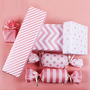 MAMUNU 120 Sheets Light Pink Tissue Paper Set, Metallic Gold Design Gift Wrapping Tissue Paper for Home, Kitchen, Packing, DIY Crafts (20 Sheets Each of 6 Patterns, 50CM X 35CM)