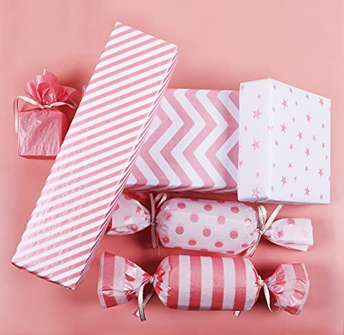 MAMUNU 120 Sheets Light Pink Tissue Paper Set, Metallic Gold Design Gift Wrapping Tissue Paper for Home, Kitchen, Packing, DIY Crafts (20 Sheets Each of 6 Patterns, 50CM X 35CM)