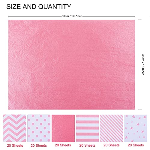 MAMUNU 120 Sheets Light Pink Tissue Paper Set, Metallic Gold Design Gift Wrapping Tissue Paper for Home, Kitchen, Packing, DIY Crafts (20 Sheets Each of 6 Patterns, 50CM X 35CM)