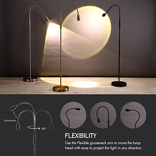 O’Bright Ray – Adjustable LED Beam Floor Lamp, Dimmable and Zoomable Spotlight, Flexible Gooseneck, Reading / Crafting Standing Lamp, Work Table Light, Matte Black