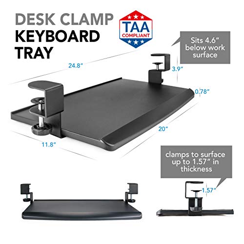 EHO Clamp-On Retractable Adjustable Keyboard Tray, Under Desk Ergonomic Keyboard Tray - Easy Tool-Free Install - Small Surface 20" x 11.5"