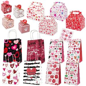 17pcs valentines day gift bags, gift box set, candy bag, gift boxes, small present boxes, gift bags with handles, recycled party boxes and bags, heart printed cardboard box for candy, cookies and party favors