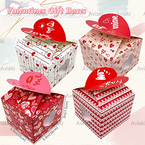 17pcs Valentines Day Gift Bags, Gift Box Set, Candy Bag, Gift Boxes, Small Present Boxes, Gift Bags with Handles, Recycled Party Boxes and Bags, Heart Printed Cardboard Box for Candy, Cookies and Party Favors