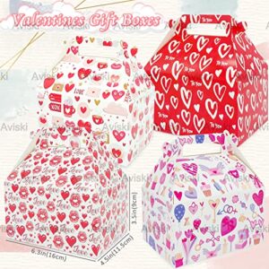 17pcs Valentines Day Gift Bags, Gift Box Set, Candy Bag, Gift Boxes, Small Present Boxes, Gift Bags with Handles, Recycled Party Boxes and Bags, Heart Printed Cardboard Box for Candy, Cookies and Party Favors