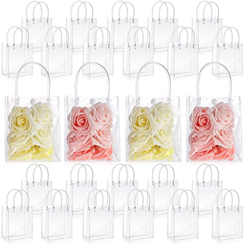 20 Pieces Clear PVC Gift Bags with Handles 5.9 x 5.1 x 2.76 Inch Transparent Gift Bags Plastic Reusable Gift Bag Shopping Wedding Clear Goodie Bags Clear Candy Bags Totes for School Birthday Party