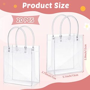 20 Pieces Clear PVC Gift Bags with Handles 5.9 x 5.1 x 2.76 Inch Transparent Gift Bags Plastic Reusable Gift Bag Shopping Wedding Clear Goodie Bags Clear Candy Bags Totes for School Birthday Party