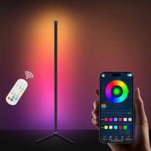 yamao corner floor lamp, color changing mood rgb led corner light with reactive music mode, corner lamp with remote & app control, 48” metal music sync timing ,floor lamps for living room home decor