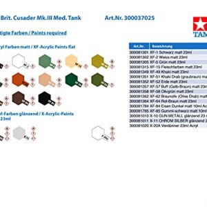 TAMIYA 37025 37025-1:35 British Cusader Mk.III Med Tank, Faithful Replica, Plastic Construction, Crafts, Model Kit, Assembly, Unpainted