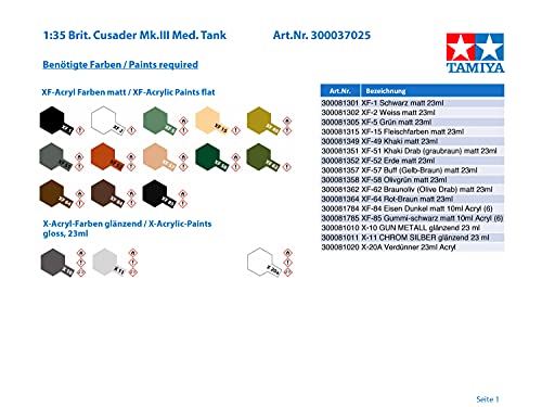 TAMIYA 37025 37025-1:35 British Cusader Mk.III Med Tank, Faithful Replica, Plastic Construction, Crafts, Model Kit, Assembly, Unpainted