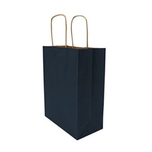 Blue Gift Bags - 8x4x10 Inch 50 Pack Navy Kraft Paper Shopping Bags with Handles, Craft Totes in Bulk for Boutiques, Small Business, Retail Stores, Birthday Parties, Restaurants, Take-Out, Merchandise