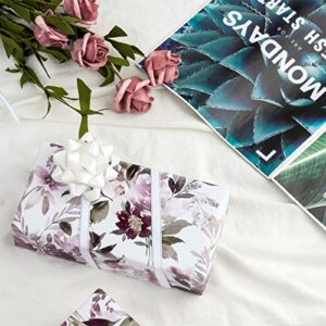 WRAPAHOLIC Wrapping Paper Roll - Beautiful Purple Floral Design for Wedding, Party, Birthday, Holiday, Baby Shower - 30 Inch x 33 Feet