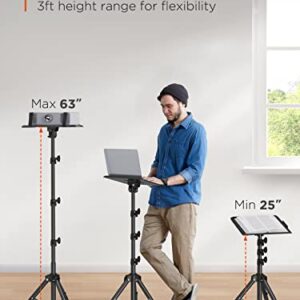 AMADA Projector Tripod Stand, Portable Projector Stand, Multipurpose Laptop Stand with Removable Mouse Tray, Height Adjustable Projector Stand 25-63 inch, Outdoor Projector Stand, AMPS03