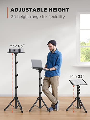 AMADA Projector Tripod Stand, Portable Projector Stand, Multipurpose Laptop Stand with Removable Mouse Tray, Height Adjustable Projector Stand 25-63 inch, Outdoor Projector Stand, AMPS03