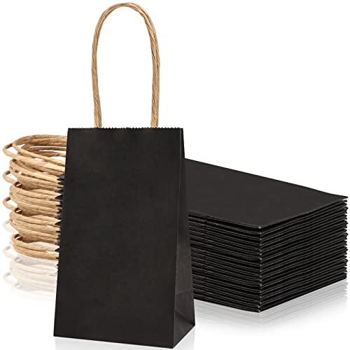 Moretoes 60pcs Small Black Kraft Paper Bags 6 x 3.5 x 2.4 Inches Mini Gift Bags with Handles Bulk Party Favor Bags Candy Bags