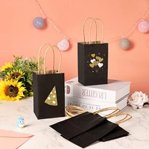 Moretoes 60pcs Small Black Kraft Paper Bags 6 x 3.5 x 2.4 Inches Mini Gift Bags with Handles Bulk Party Favor Bags Candy Bags