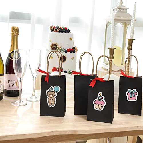 Moretoes 60pcs Small Black Kraft Paper Bags 6 x 3.5 x 2.4 Inches Mini Gift Bags with Handles Bulk Party Favor Bags Candy Bags