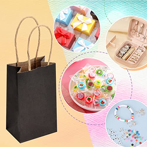 Moretoes 60pcs Small Black Kraft Paper Bags 6 x 3.5 x 2.4 Inches Mini Gift Bags with Handles Bulk Party Favor Bags Candy Bags