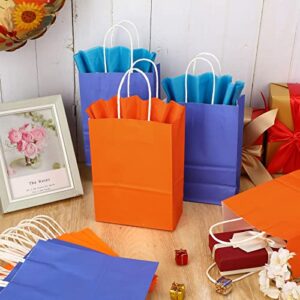 24 Pack Blue Orange Kraft Paper Gift Bags with Tissues Papers Colorful Party Favor Bags with Handles for War Party Target Sign Birthday Party Wedding Baby Shower Supplies