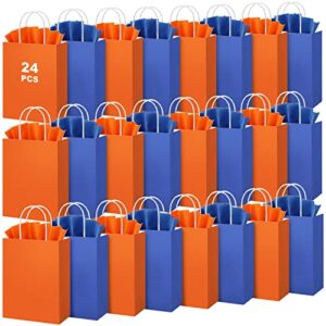 24 pack blue orange kraft paper gift bags with tissues papers colorful party favor bags with handles for war party target sign birthday party wedding baby shower supplies