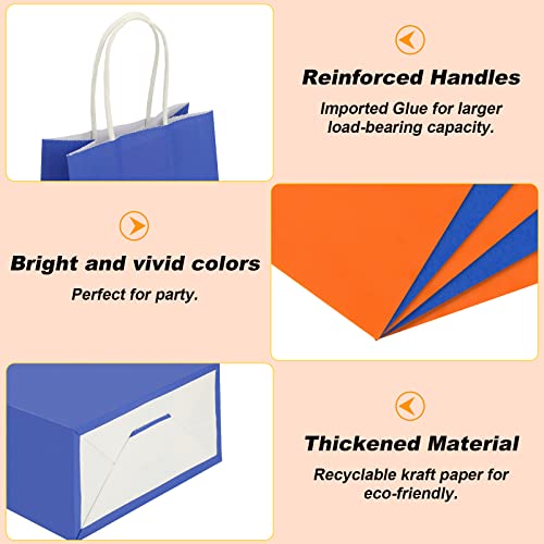 24 Pack Blue Orange Kraft Paper Gift Bags with Tissues Papers Colorful Party Favor Bags with Handles for War Party Target Sign Birthday Party Wedding Baby Shower Supplies